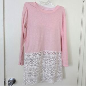 *3/$20 Layered Look Blush Pink Long Sleeve Blouse Lace EUC